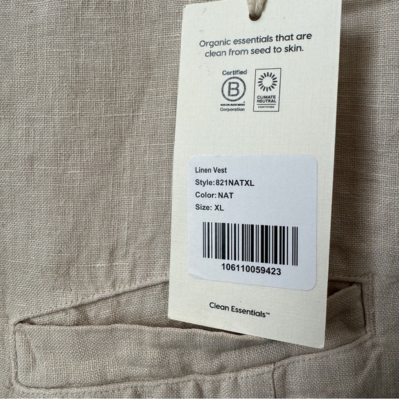 NWT Size XL Tan vneck Sleeveless Button Down Pockets Linen Vest - Mate the Label - Picture 4 of 15